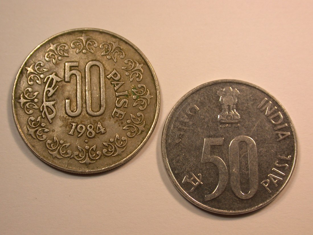 E22 Indien 2 x 50 Paise 1984 + 2001 Originalbilder
