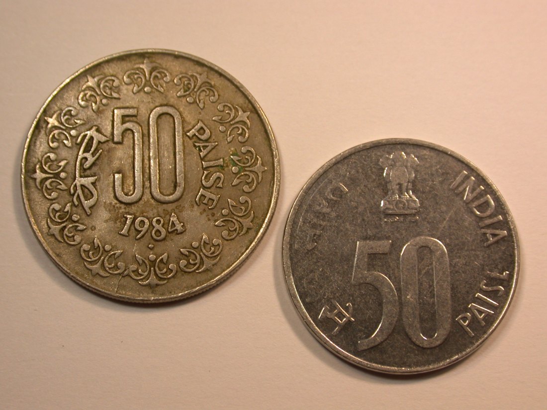  E22  Indien  2 x 50 Paise  1984 + 2001   Originalbilder   