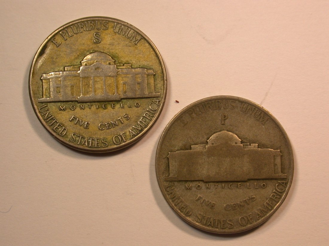  E22  USA 5 Cent Nickel 1942 S und P  2 Stück   Originalbilder   