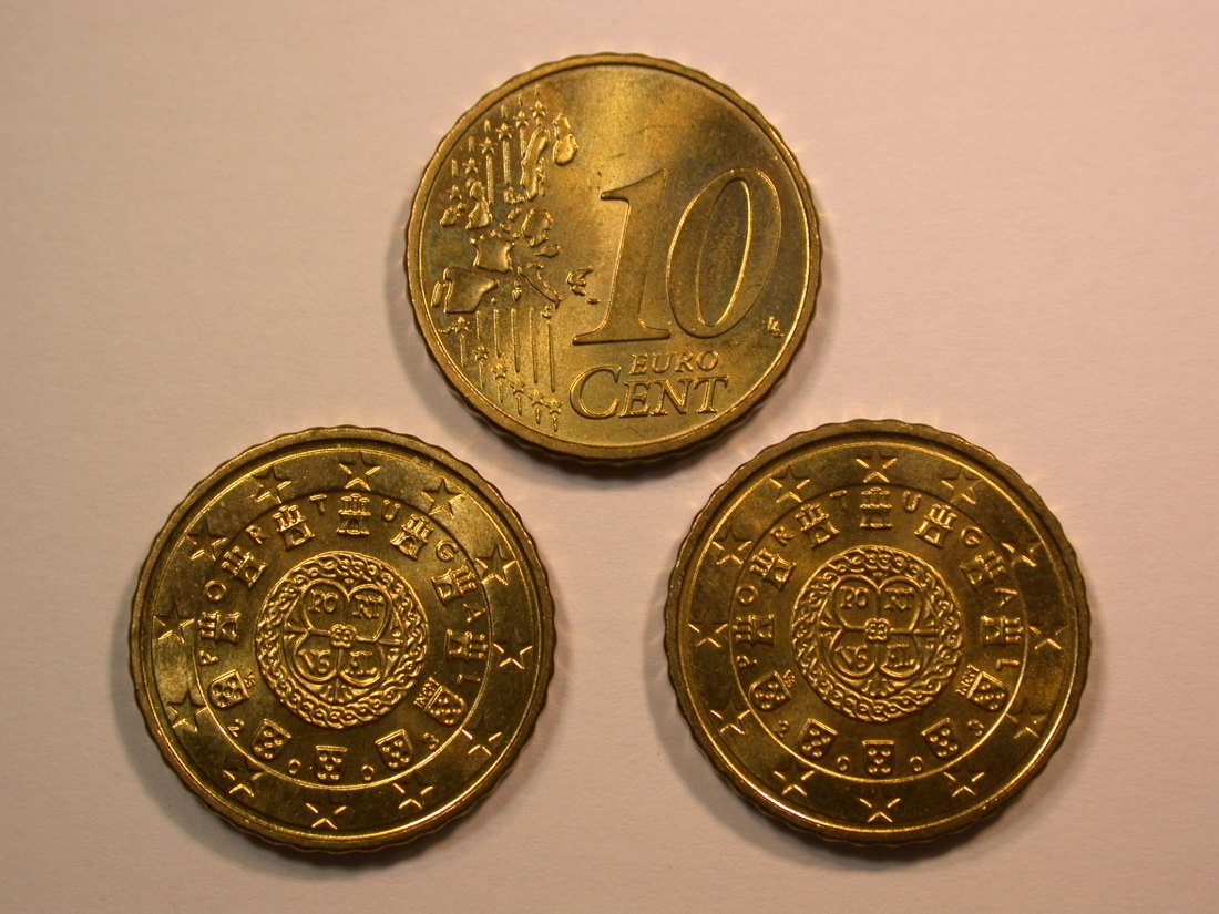 E22 Portugal 3 x 10 Cent 2003 in f.st/ST Originalbilder