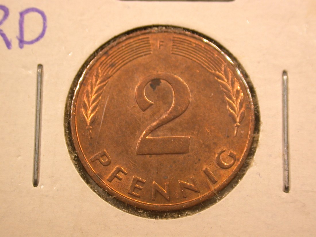 E22 BRD 2 Pfennig 1987 F in ss+ Originalbilder