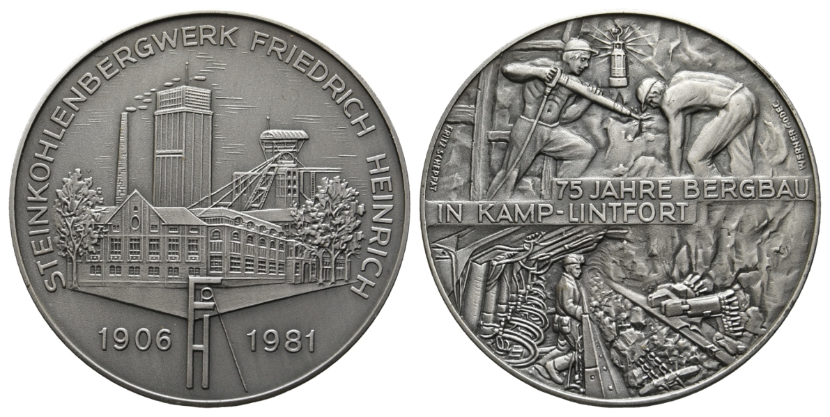  Kamp-Lintfort; Bergbau-Medaille 1981; 1000 AG, 49,82 g, Ø 50,2 mm   