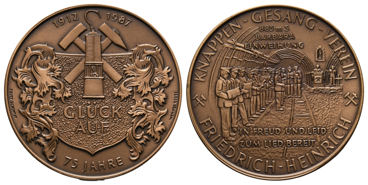  Knappen Gesang-Verein, Bergbau-Medaille 1991; Tombak, 50,79 g, Ø 50,5 mm   