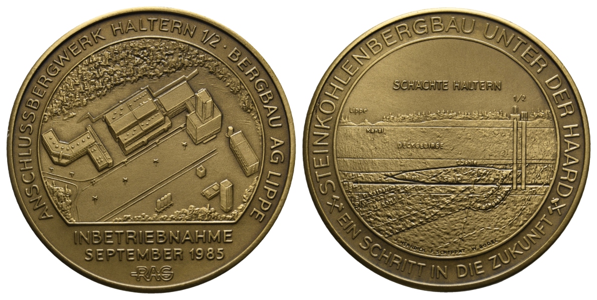  Haltern, Bergbau-Medaille 1985; Tombak, 52,50 g, Ø 50,0 mm   