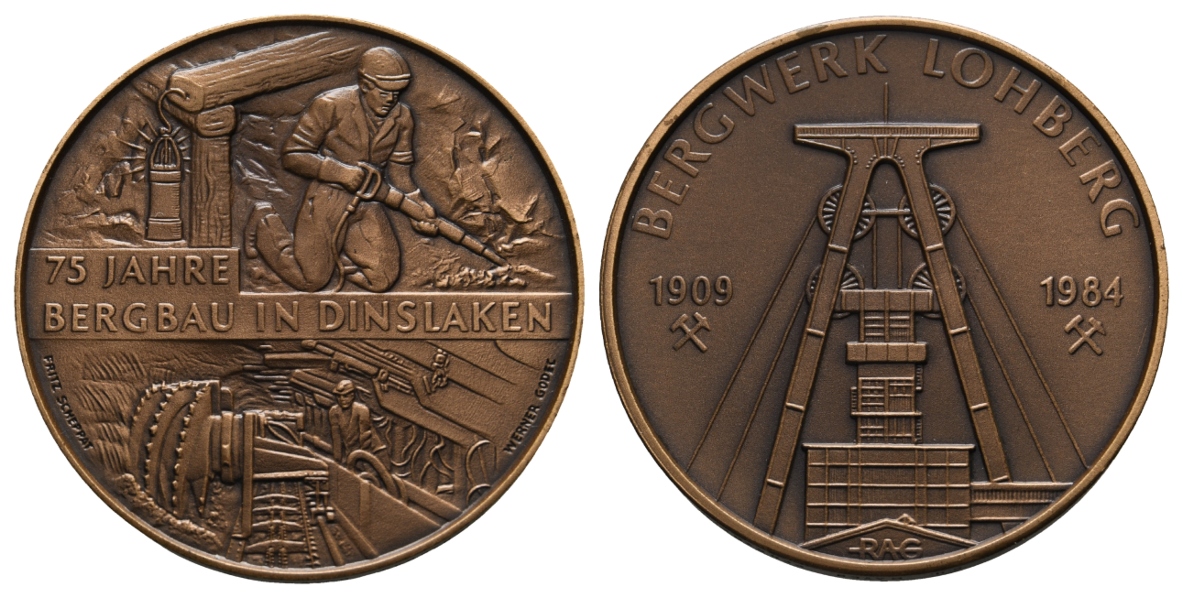  Dinslaken, Bergbau-Medaille 1984; Tombak, 41,28 g, Ø 44,8 mm   