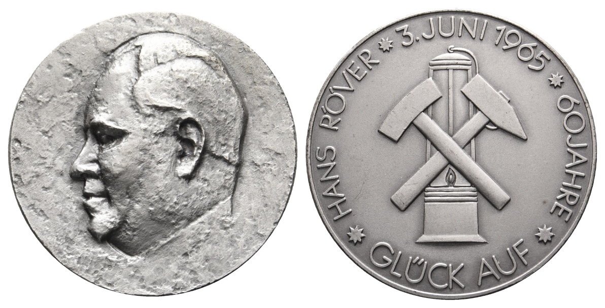  Röver, Hans; Bergbau-Medaille 1965; versilbert, 35,79 g, Ø 40,3 mm   