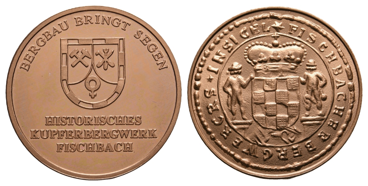  Fischbach, Bergbau-Medaille o.J; Kupfer, 16,85 g, Ø 35,1 mm   