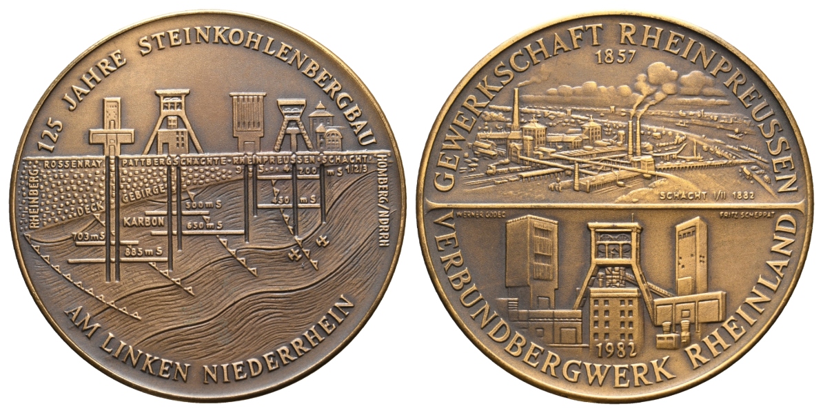  Rheinpreussen, Bergbau-Medaille 1982; Bronze, 50,86 g, Ø 50,1 mm   