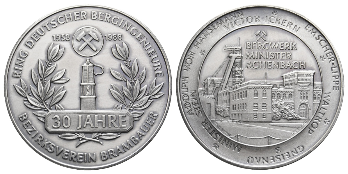  Gneisenau, Bergbau-Medaille 1988; versilbert, 53,13 g, Ø 50,3 mm   