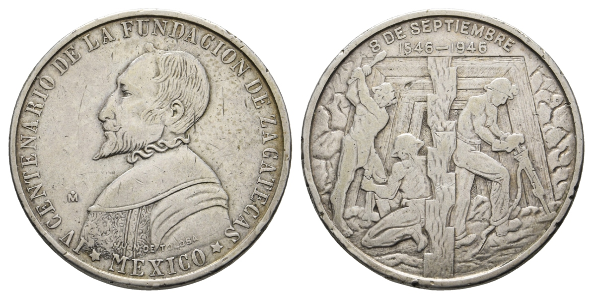  Mexiko, Bergbau-Medaille 1946; versilbert, 24,23 g, Ø 37,5 mm   