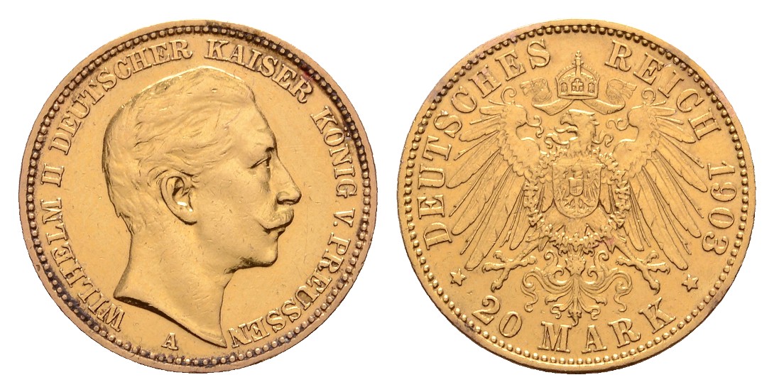  Linnartz Preussen Wilhelm II. 20 Mark 1903 A, 7,97g/900er, ss-vz   