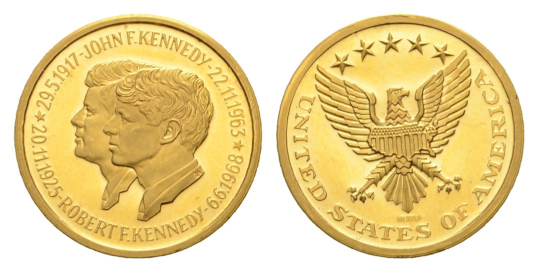  Linnartz USA John F. und Robert Kennedy, Goldmedaille, AV 3,15/fein, PP   