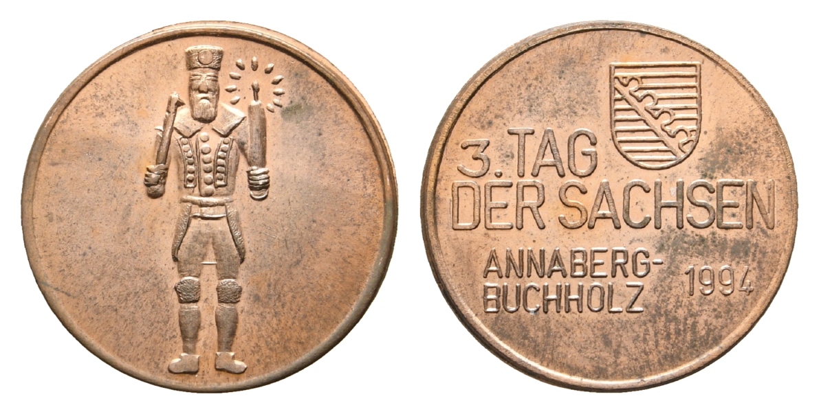  Annaberg-Buchholz; Bergbau-Medaille 1994; Kupfer, 4,12 g, Ø 20,3 mm   