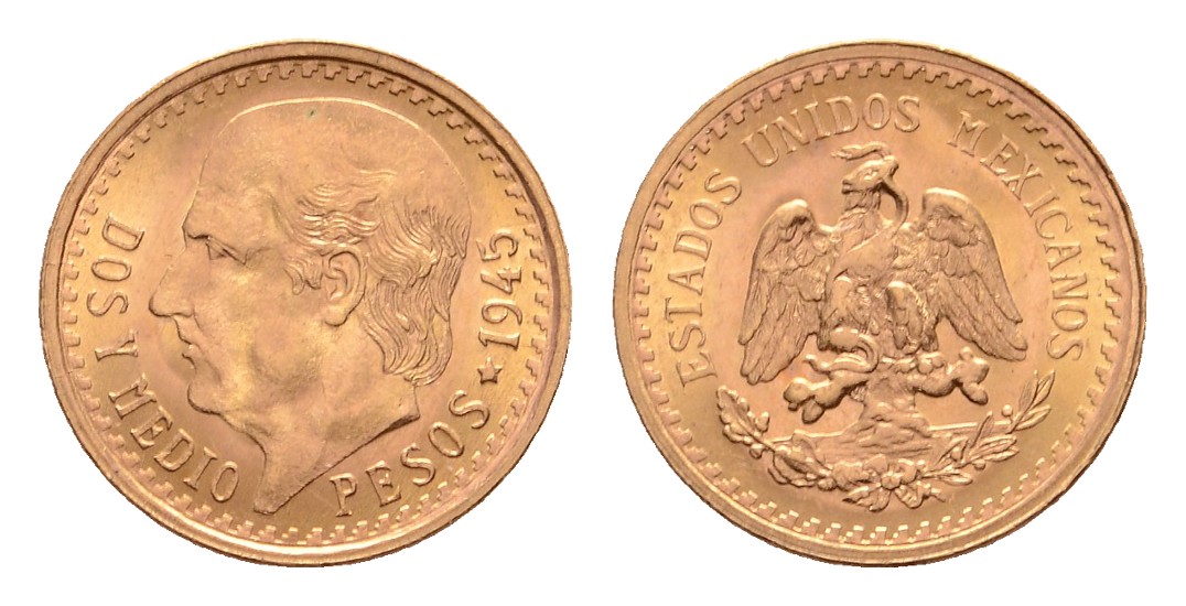  Linnartz Mexiko 2 1/2 Pesos 1945 stgl Gewicht: 2,08g/900er   