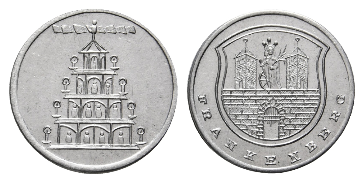  Frankenberg, Bergbau-Medaille o.J.; Aluminium, 0,78 g, Ø 20,4 mm   