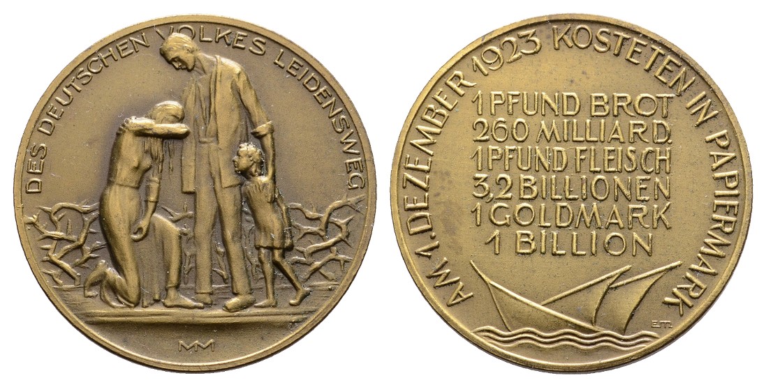  Linnartz Weimar Not u.Teuerung, Inflation, Messingmed. 1923, 32 mm, 10 Gr, vz-st   