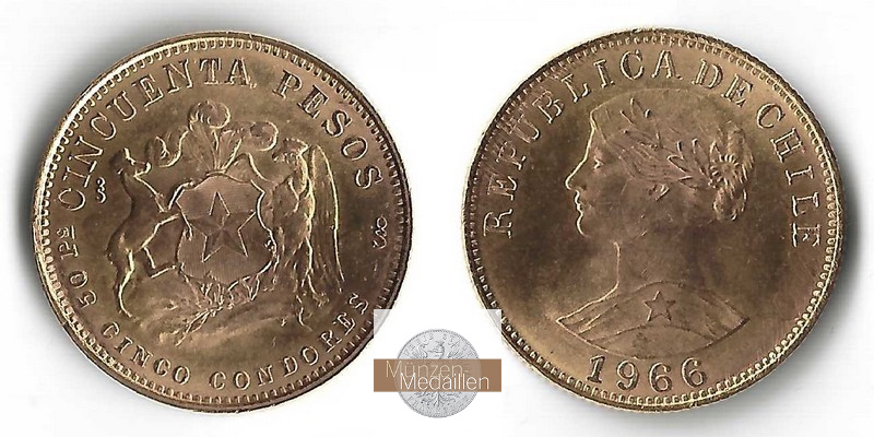 Chile MM-Frankfurt Feingold: 9,15g 50 Pesos 1966 
