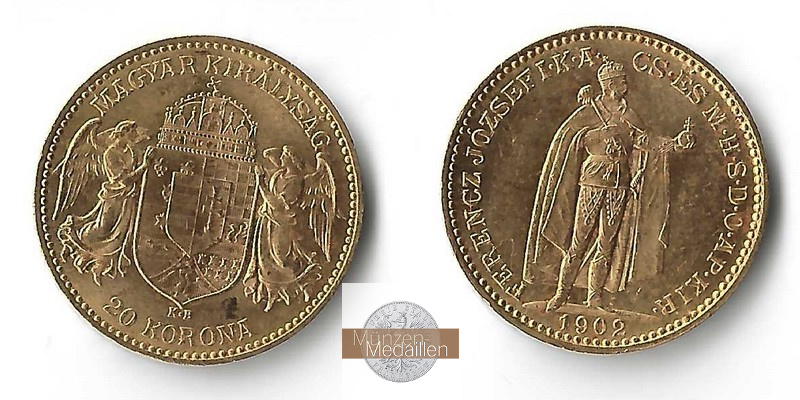 Ungarn MM-Frankfurt  Feingold 6,10g 20 Kronen 1902 
