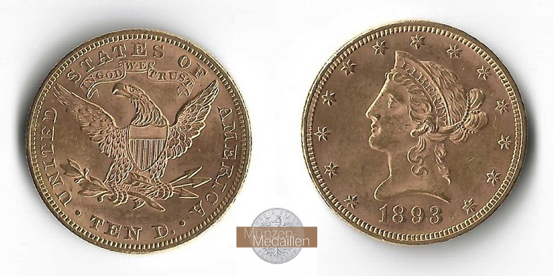 USA 10 Dollar MM-Frankfurt Feingold: 15,05g Liberty Head 1893 