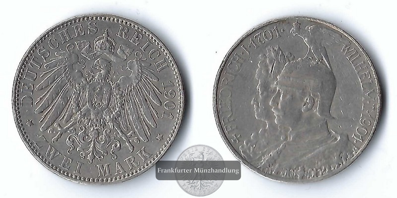  Preussen, Kaiserreich 2 Mark  1901  200. Jahrestag des Königreichs  FM-Frankfurt Feinsilber: 10g   