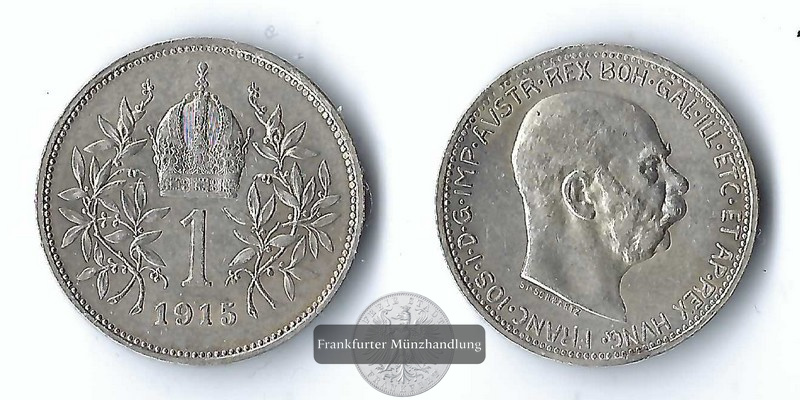  Österreich  1 Krone  1915  FM-Frankfurt Feinsilber: 4,18g   