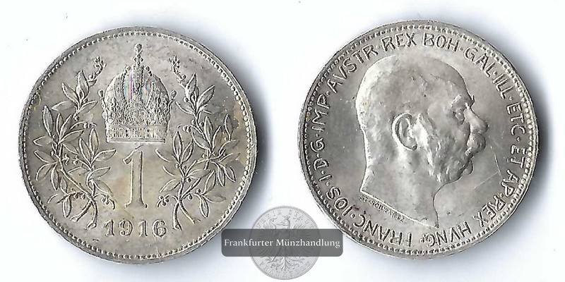  Österreich,  1 Krone  1916  FM-Frankfurt Feinsilber: 4,18g   