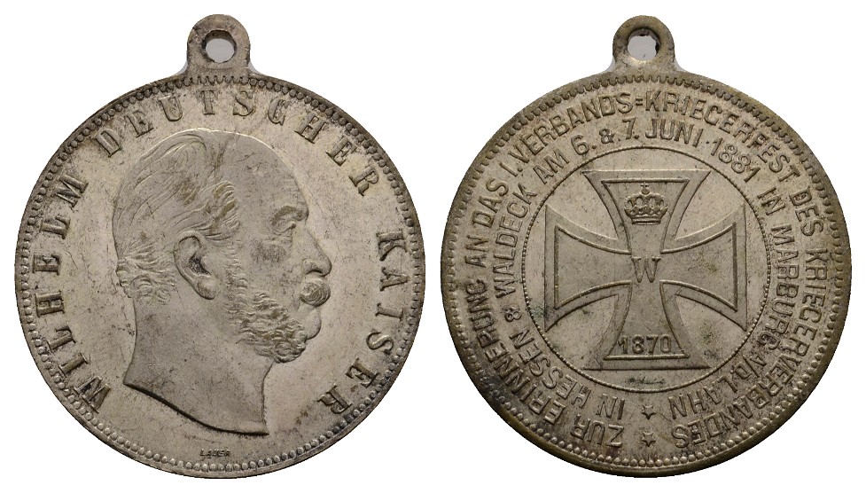  Linnartz Hessen-Waldeck Wilhelm I., Tragbare vers. Bronzemed. 1881,33 mm,14,46 Gr., vz   