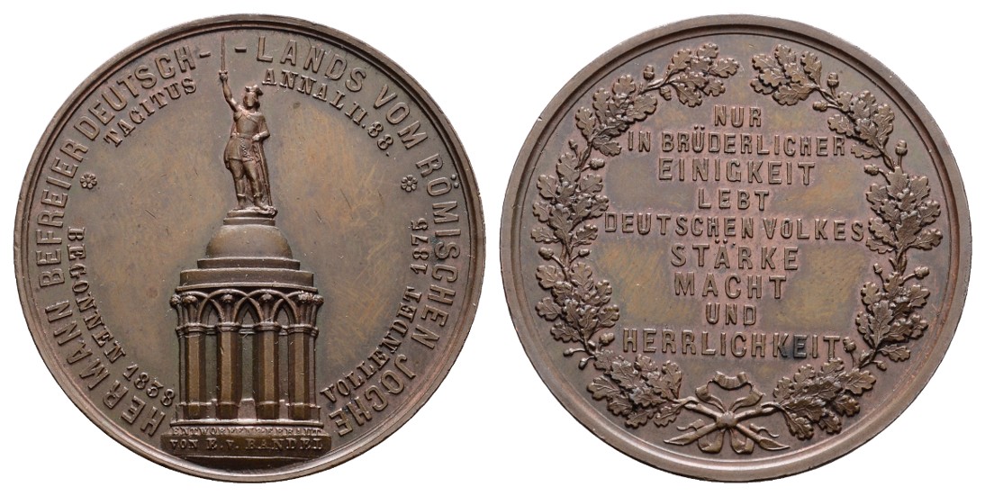  Linnartz  DEUTSCHLAND Bronzeme 1875 (unsign.), Einweihung des Hermann-Denkmals, 41,2 mm,33 Gr, vz   