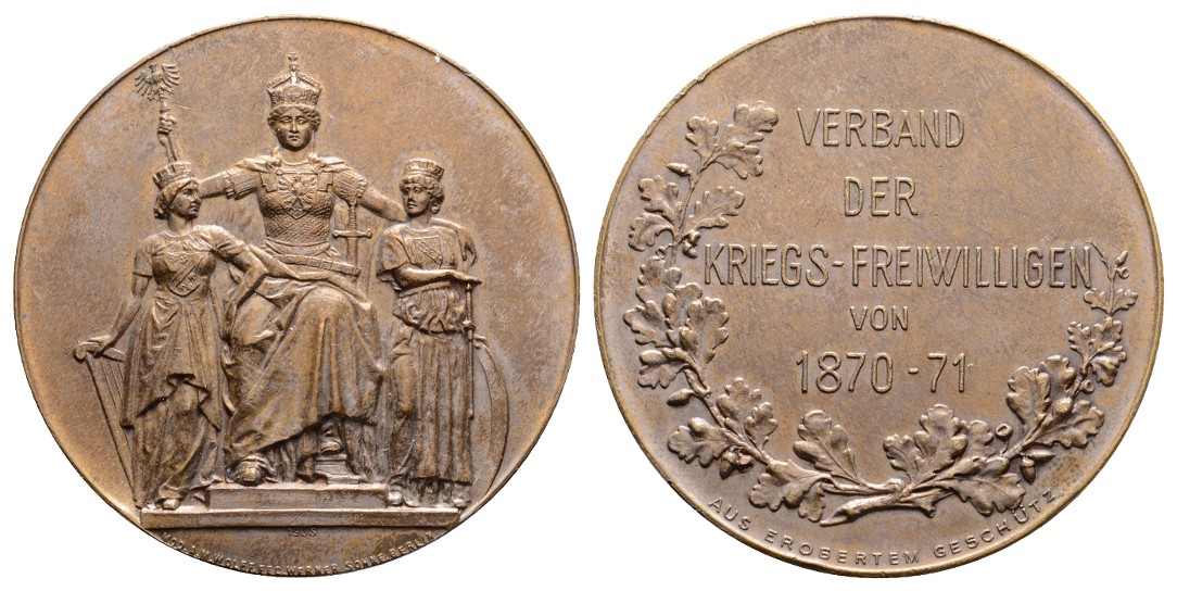  Linnartz Preussen, Bronzemed. 1905 Verband der Kriegs-Freiwilligen, 50 mm, 53,7 Gr., vz   