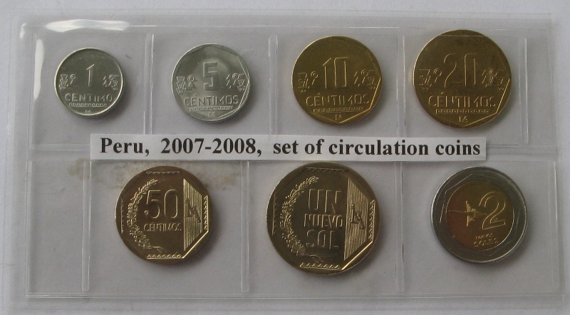  2007-2008, Peru, ein Satz Umlaufmünzen   