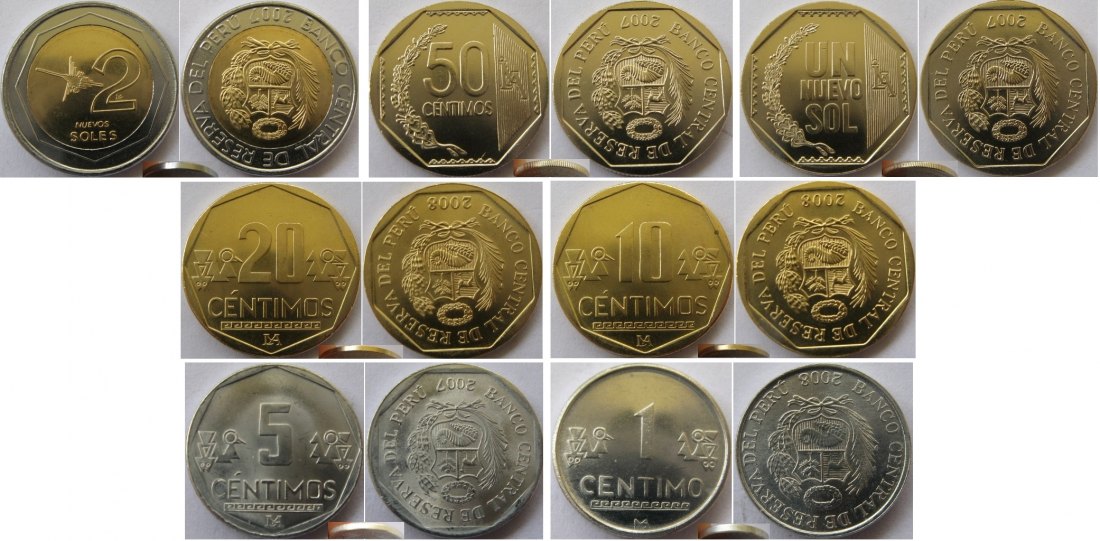  2007-2008, Peru, ein Satz Umlaufmünzen   