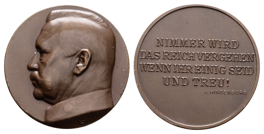 Linnartz Hindenburg Bronzemed.o.J. (v. Habich)Propagandamed. 35mm, 20,35 Gr., kl. Rdf. vz   