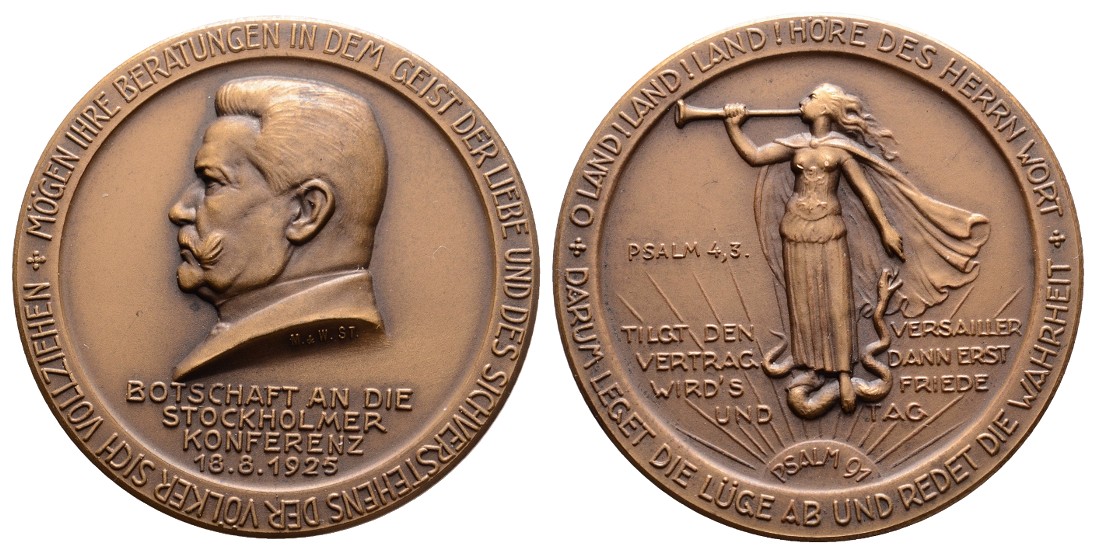  Linnartz Hindenburg Bronzemed. 1925 a.s. Botschaft a.d Stockholmer Konferenz, vz-st   