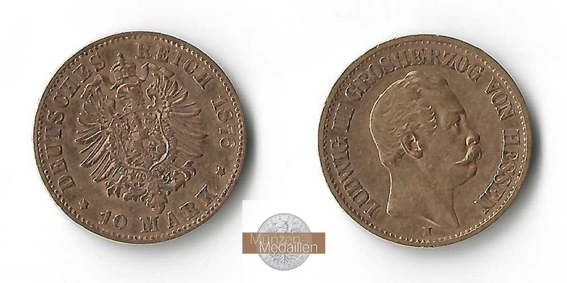 Hessen, Kaiserreich  10 Mark MM-Frankfurt   Feingold: 3,59g Ludwig III. 1876 H 