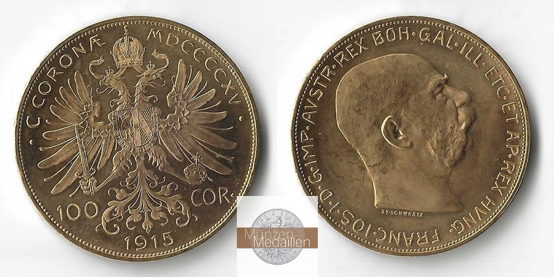 Österreich  100 Kronen MM-Frankfurt   Feingold: 30,49g Franz Joseph I. 1915 NP 
