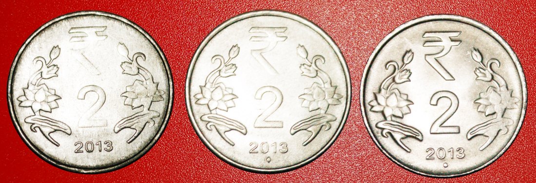 · YEAR SET OF 3 MINTS (2011-2019): INDIA ★ 2 RUPEES 2013 MINT LUSTER! LOW START ★ NO RESERVE!