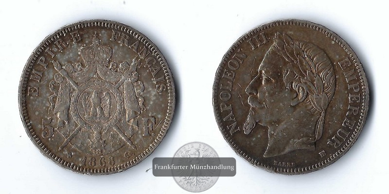  Frankreich,  5 Francs  1868   FM-Frankfurt Feinsilber: 22,50g   