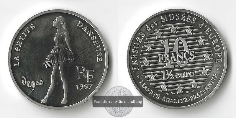  Frankreich  10 Francs/1,5 Euro  1997  FM-Frankfurt Feinsilber: 19,98g   