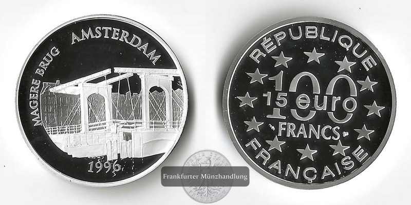  Frankreich,  100 Francs / 15 Euro 1996  FM-Frankfurt Feinsilber: 19,98g   