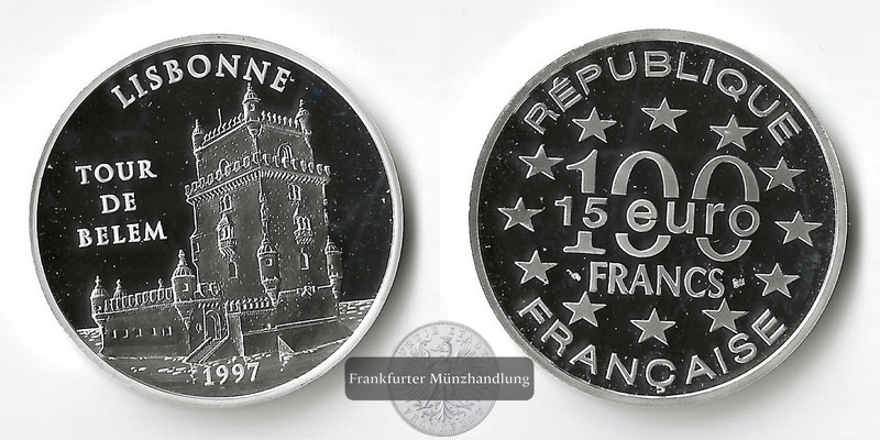  Frankreich  100 Francs / 15 Euro 1997  FM-Frankfurt Feinsilber: 19,98g   