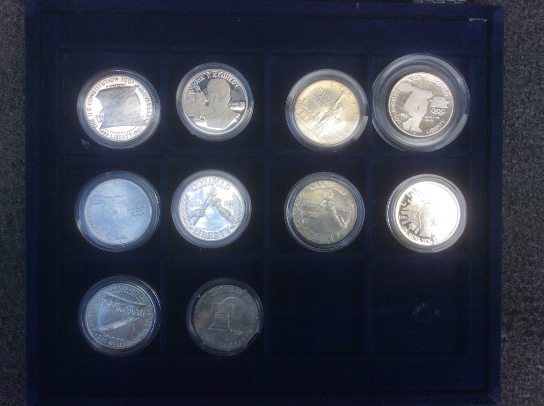 USA Sammlung mit 10 Gedenkmünzen aus Silber
