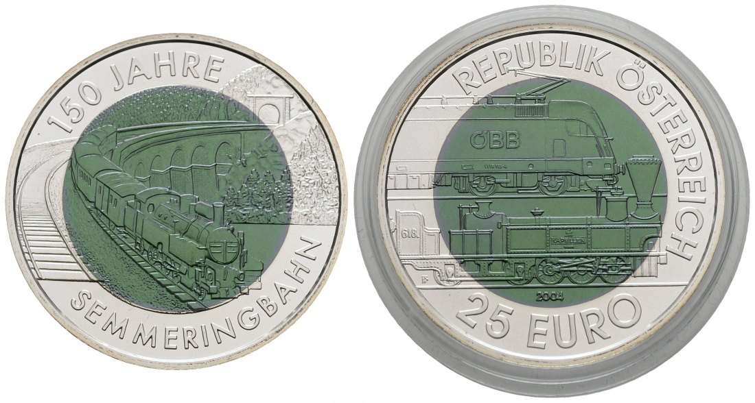 PEUS 112268 Österreich 10 g Feinsilber + 7,15 g Feinniob. 150 Jahre Semmeringbahn OHNE Zertifikat + Verpacku 25 Euro SILBER + NIOB 2004 Stempelglanz (in Kapsel)