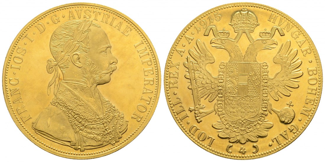 PEUS 4093 Österreich 13,76 g Feingold. Franz Joseph I. (1848 - 1916) 4 Dukaten (off.NP) GOLD 1915 Kl. Kratzer, Vorzüglich