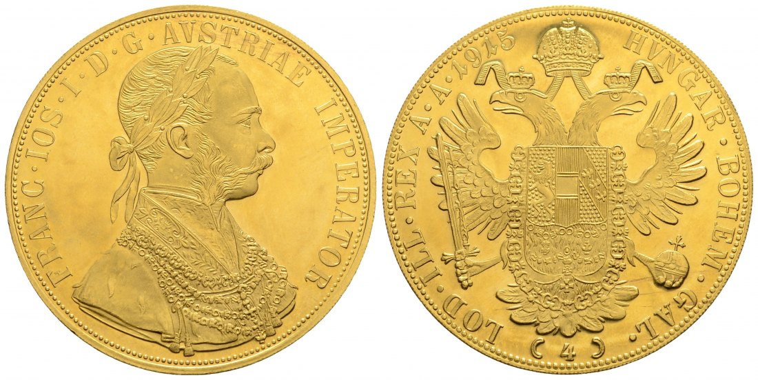 PEUS 4094 Österreich 13,76 g Feingold. Franz Joseph I. (1848 - 1916) 4 Dukaten (off.NP) GOLD 1915 Kl. Kratzer, Vorzüglich