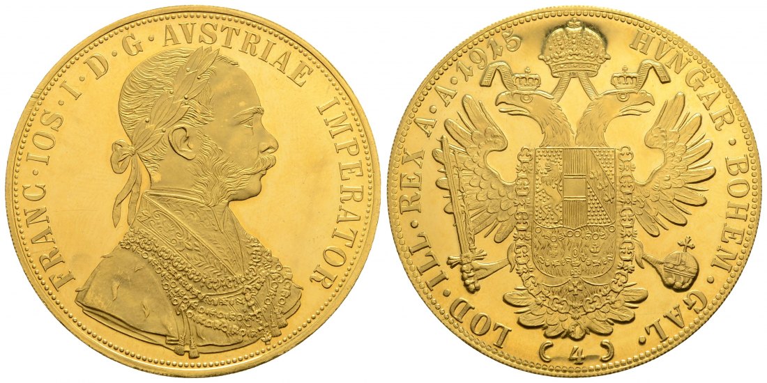PEUS 4095 Österreich 13,76 g Feingold. Franz Joseph I. (1848 - 1916) 4 Dukaten (off.NP) GOLD 1915 Kl. Kratzer, Vorzüglich