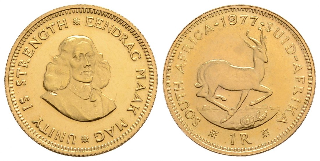 PEUS 4099 Südafrika 3,66 g Feingold 1 Rand GOLD 1977 Kl. Kratzer, Vorzüglich
