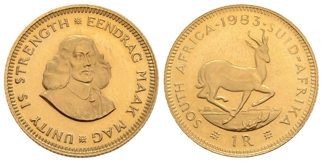 PEUS 4100 Südafrika 3,66 g Feingold 1 Rand GOLD 1983 Fast Stempelglanz