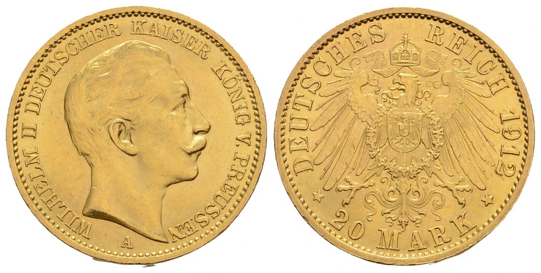 PEUS 4109 Kaiserreich - Preußen 7,16 g Feingold. Wilhelm II. (1888 - 1918) 20 Mark GOLD 1912 A Kl. Kratzer, fast Vorzüglich
