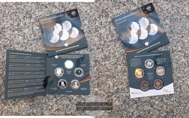  BRD 5 x 20 Euro Sammlermünzen-Set 2016 Spiegelglanz im Bliste FM-Frankfurt   