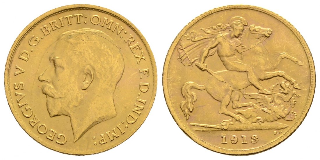 PEUS 4114 Großbritannien 3,66 g Feingold. Georg V. (1910 - 1936) 1/2 Sovereign GOLD 1913 Kratzer, Sehr schön